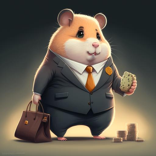 An experienced hamster businessman trades cryptocurrency, cartoon character --v 4