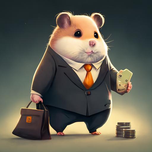 An experienced hamster businessman trades cryptocurrency, cartoon character --v 4