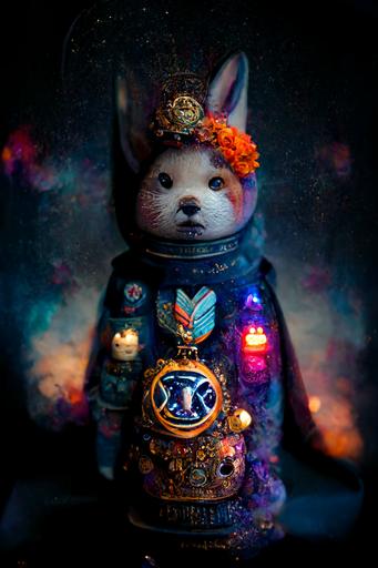 cosmonaut fox nesting doll, twilight, victorian, wearing fancy medals, Miniature Faking, Long Exposure, Electric Colors, Angelic, Lumen Reflections, insanely detailed and intricate, hypermaximalist, elegant, ornate, hyper realistic, super detailed --q 5 --s 2500 --ar 5:7
