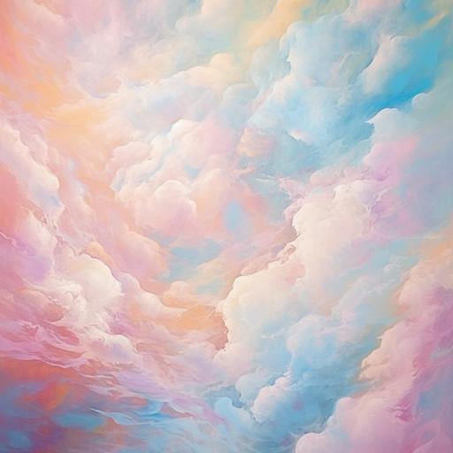 cotton candy clouds, abstract fine art painting, pastels, visible brush strokes, ar 3:2