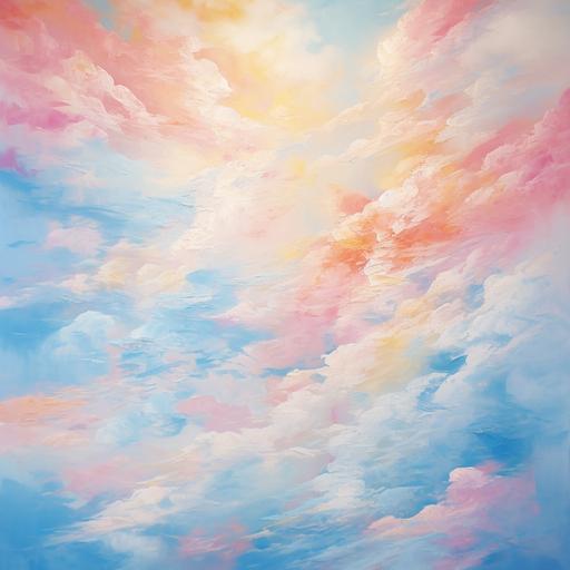 cotton candy clouds, abstract fine art painting, pastels, visible brush strokes, ar 3:2