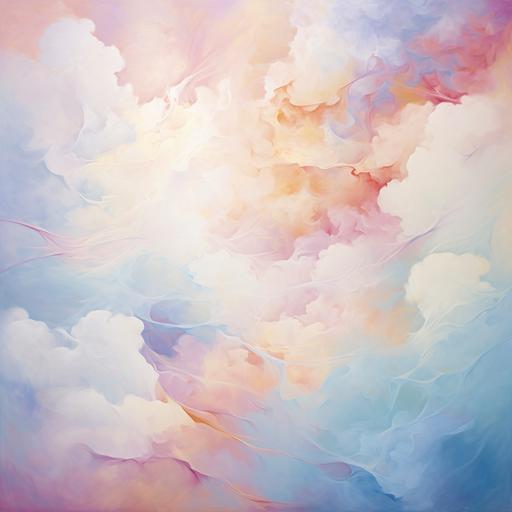 cotton candy clouds, abstract fine art painting, pastels, visible brush strokes