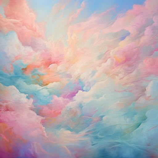cotton candy clouds, abstract fine art painting, pastels, visible brush strokes