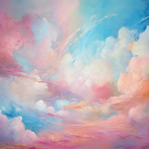 cotton candy clouds, abstract fine art painting, pastels, visible brush strokes