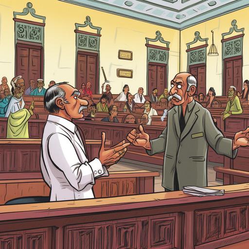 courtroom argument cartoon between two lawyers Indian court scene