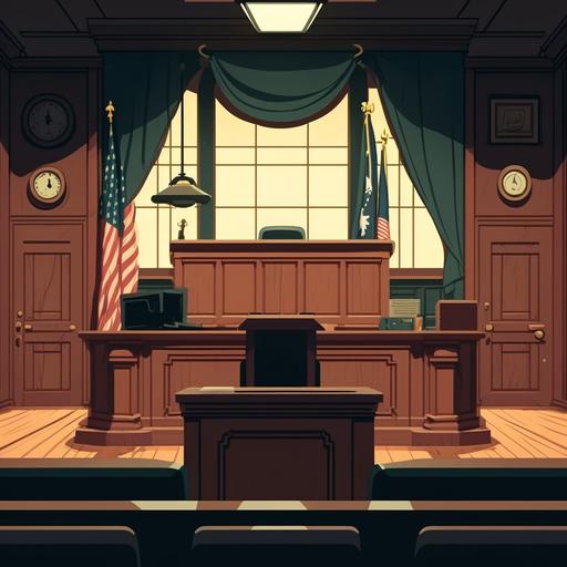 courtroom vector background, cartoon style, front view, comics, funny