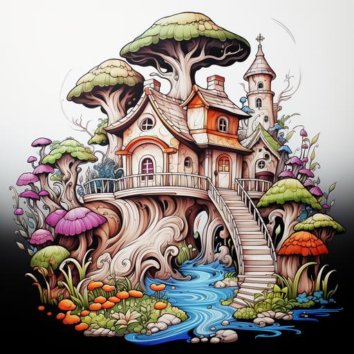 cover for fairy house coloring book illustration style --q 2 --s 250