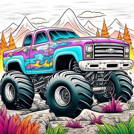 cover multicolor Monster Truck in giungle coloring book