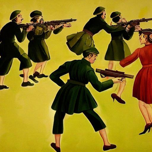 a pack of baboons in WW2 German soldier uniforms and guns attack a crowd of nicely dressed women in a large grocery store. women in dresses and women in suits. The baboons are punching and kicking and biting the women who are dressed nicely. drops of red paint is splattered on the women's nice clothes. The baboons are leaping into the air and spinning. A baboon up in the camera is snarling and screaming and showing big sharp baboon teeth. Battle for the Planet of the Apes. Mad Max. high definition v4 ultra hyper realistic.sharp image. super detailed. HD vivid clarity. Graffiti. high definition v4 ultra sharp details. Big sharp teeth, baboons leaping 10' in the air --test --creative