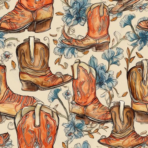 cowboy boots with spurs, hand painted watercolor, American Western, wallpaper --tile --upbeta --v 5 --q 2 --s 750
