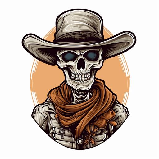 cowboy skeleton outlaw, sticker, tattoo style, graphic design, vector, white background