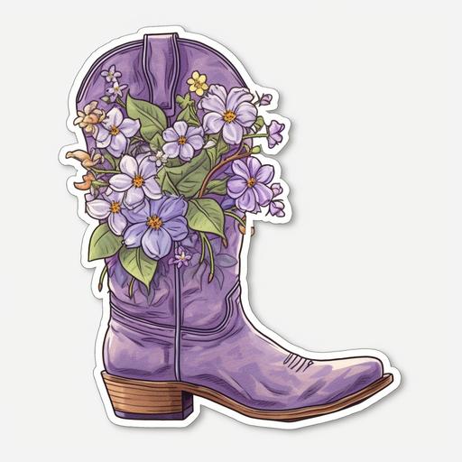 cowgirl boots, lilac color, western, flowers, white background, sticker, high resolution, vibrant --ar 12:12 --v 5