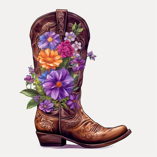 cowgirl boots, purple, western, flowers, white background, sticker, high resolution, vibrant --ar 12:12 --v 5