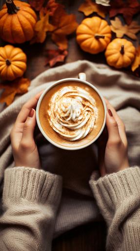 cozy sweater pumpkin spice latte hello fall autumn --ar 9:16