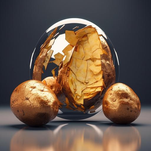 crack mirrors put in big potato, mirror reflect tamato, 🪞 3d realistic rendering, Chinese style art illustration, still life, kodak film color, high detailed --v 5