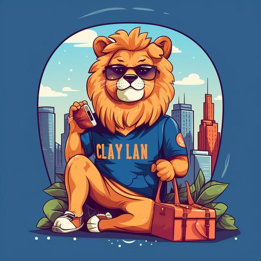 crate a Logo with a Lion, funny with sunglasses. Lion is Fashion blogger and taking a Selfie in New York. Cartoon
