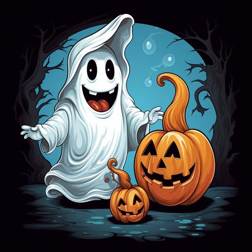 crazy funny hallowen pumpcin and ghost, funny for kids, not scary, vector design