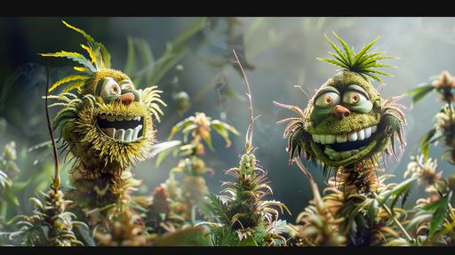 crazy happy character weed plants, 420, weed --ar 16:9 --v 6.0