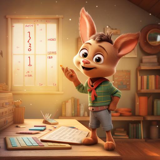 crea una imagen infantil de multiplicadivi con Benny el burro para niños de 5 a 8 años enseñando la tabla de multiplicar del 6