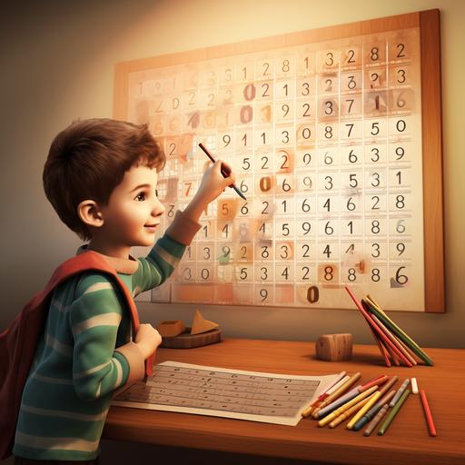 crea una imagen infantil de multiplicadivi con max el mono para niños de 5 a 8 años enseñando la tabla de multiplicar del 1