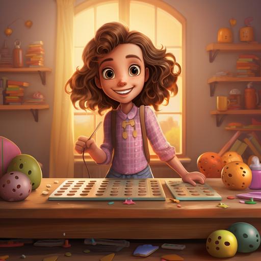 crea una imagen infantil de multiplicadivi con rosie la rana para niños de 5 a 8 años enseñando la tabla de multiplicar del 4