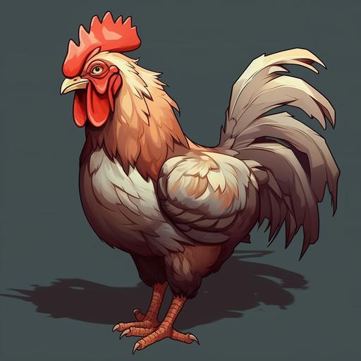 create 2d video game sprite of rooster. Needs to be flapping wings for one pose and in another pose not flapping wings. Art style like gta