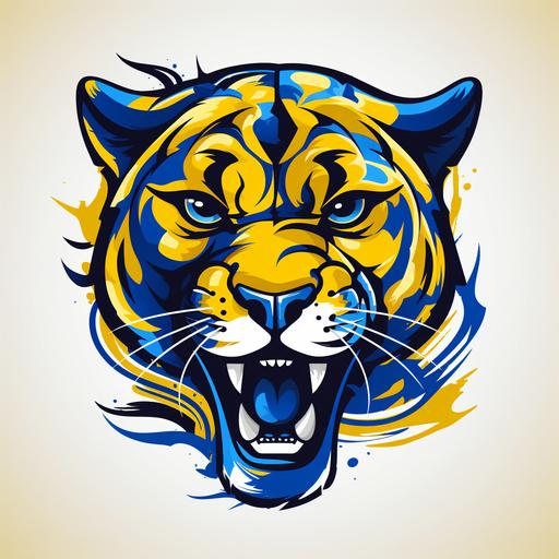 create 3D pittsburgh panther mascot with royal blue and yellow bold lines and patterns with a soft white background