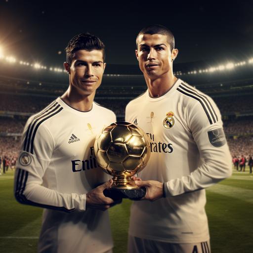 create Christiano Ronaldo two photo with ball and anothers two with trophy