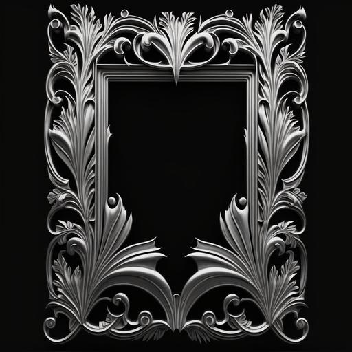create a 1930s art deco picture frame with filigree in black and white with no background in the size of 1280x720