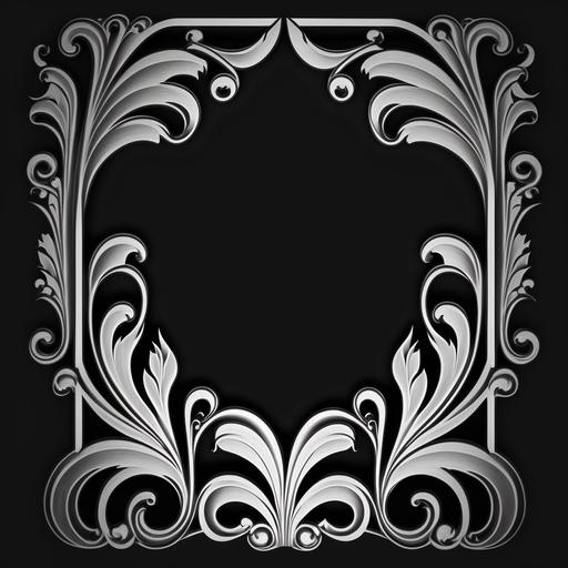 create a 1930s art deco picture frame with filigree in black and white with no background ar 1280:720