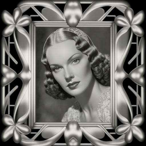 create a 1930s art deco picture frame with filigree in black and white with no background and no photo ar--16:9