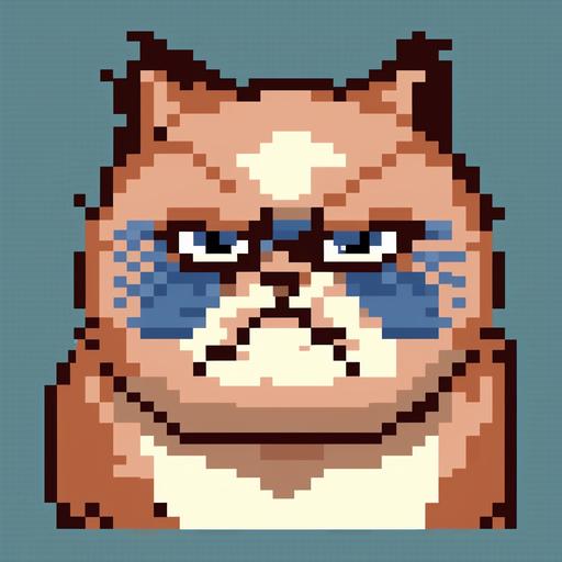 create a 2d 16-bit pixelated grumpy fat cat, face --q 2 --v 4