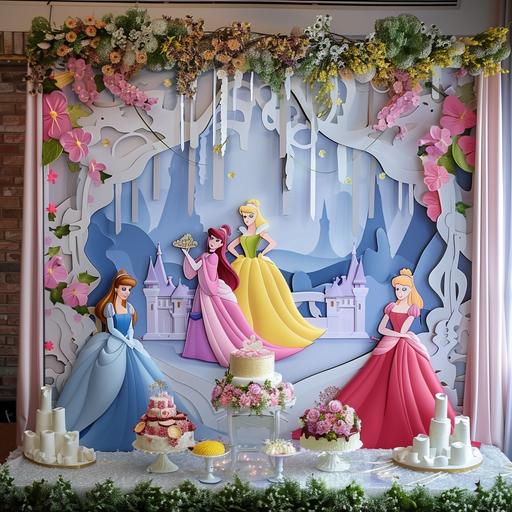 create a 3D Disney princess party backdrop theme