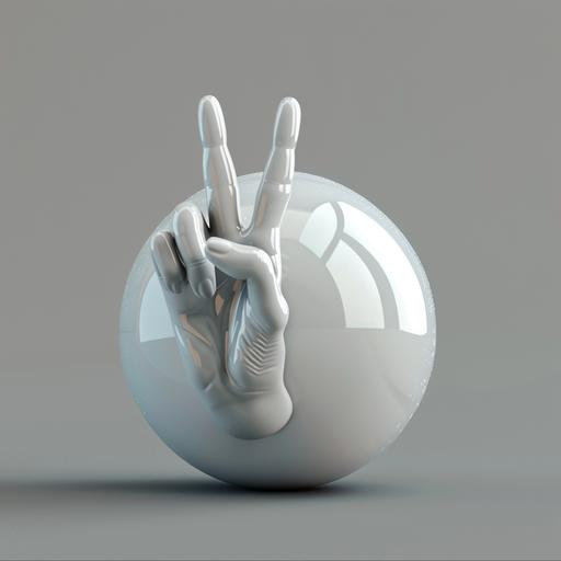 create a 3d logo shaped like a ball with a hand peace sign