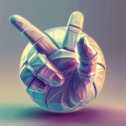create a 3d logo shaped like a ball with a hand victory sign, illustration
