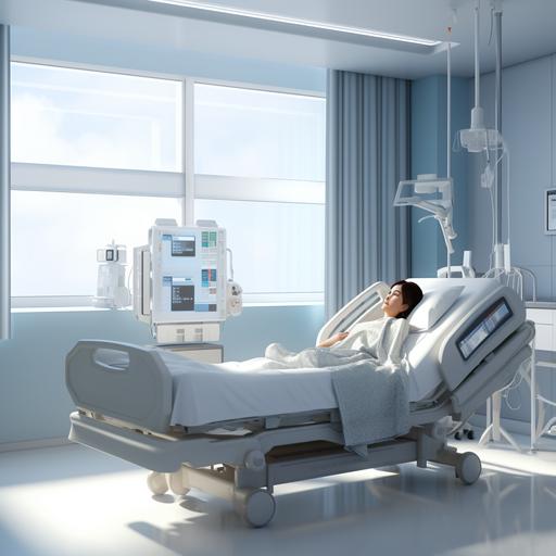 create a 3d render of a patient resting in their hospital bed