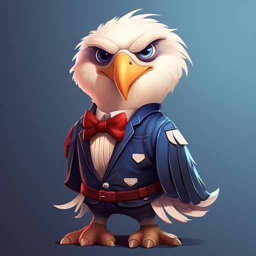 create a Cute Anthropomorphic Human-like Cartoon Character Bald Eagle in a sailor shirt with a bow tie