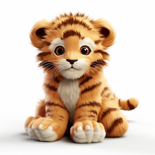 create a FLUFFY toy tiger cub sitting on white background