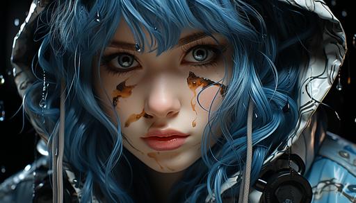 create a billboard with 3d anime on it:: Quirky, dark, Gothic, bright colors, white and black stripes, hyper realistic, sculpted in the style of high dynamic range, white and black, animated illustrations, daz3d, exotic realism, tattoo - inspired, vibrant manga, close - up intensity, --ar 7:4 --s 1000