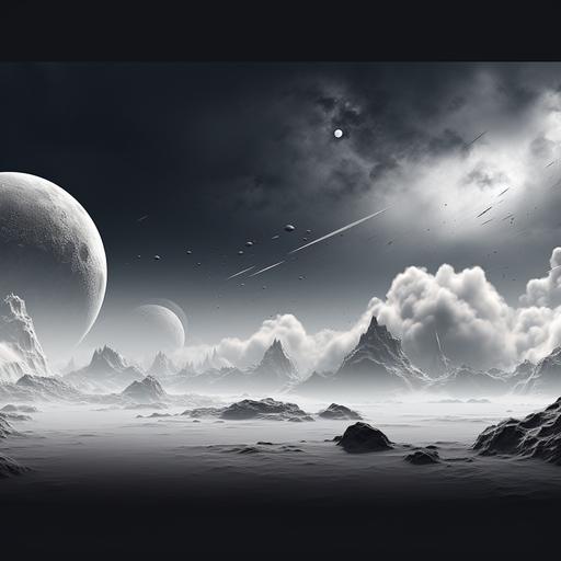 create a black and white header for my website that have to do with Space, photoreal,4k