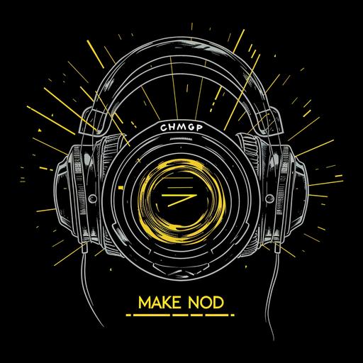 create a cyber punk reealistic style logo for a film and sound company, using cine lenses as headphones, integrrating the text MAKE NOISE. Use noise as drawing element --v 6.0