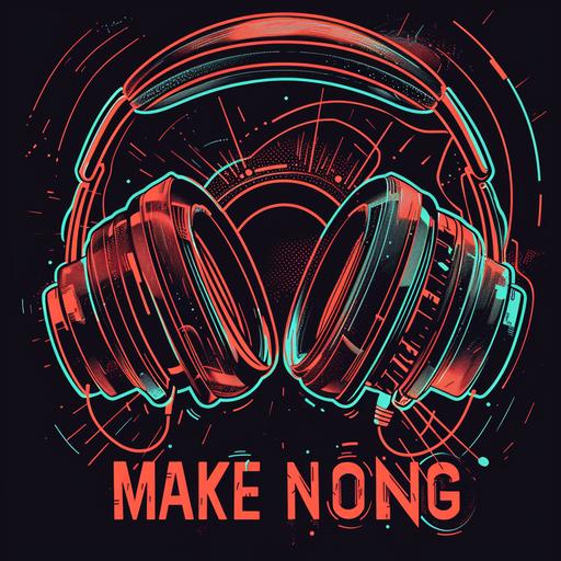 create a cyber punk vector style logo for a film and sound company, using cine lenses as headphones, integrrating the text MAKE NOISE. Use noise as drawing element --v 6.0