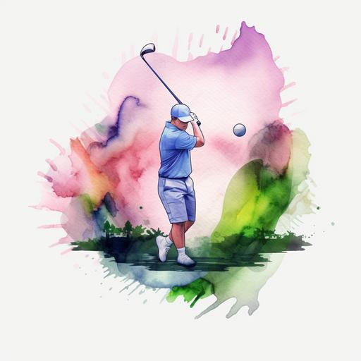 create a decal with golf greens, golfer, golf t and golf ball, watercolor, 8k, vibrant --ar 12:12 --v 5.1