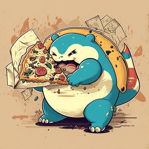 create a dope tattoo of Snorlax eating pizza