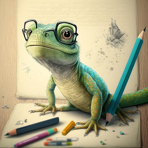 create a drawing of a childish lizard, funny and fun
