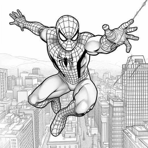create a high-quality coloring page. This should be a simple and clean line drawing, which can be colored in by children or adults. The scene to be depicted 3D from The Amazing Spider-Man. outlined the whole image clearly and simply to make coloring in easy. Please ensure that the lines are smooth and the spaces between them are broad enough for coloring. The overall layout should be engaging and inviting, and it should inspire creativity and fun in those who would color it in.