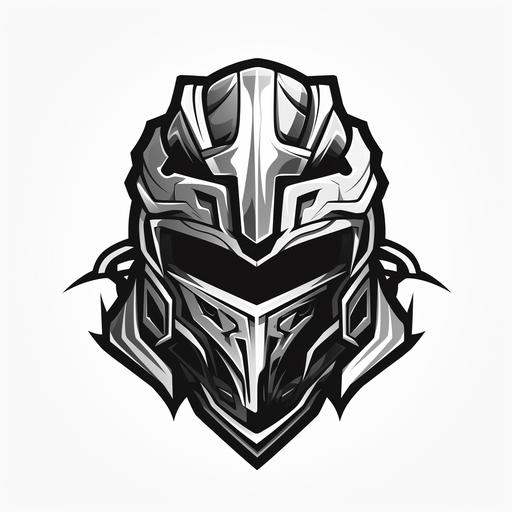 create a knight logo with helmet and skull inside helmet, black silouhette, artistic style on a white background, clear outline