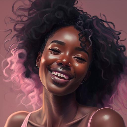 create a new composition with a soft pink tone. to make a picture of a beautiful black woman winking