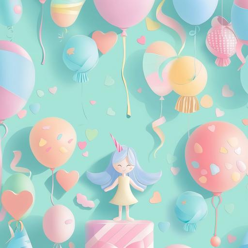 create a pastel color cartoon party girls theme background --v 6.0