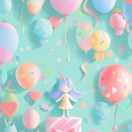 create a pastel color cartoon party girls theme background